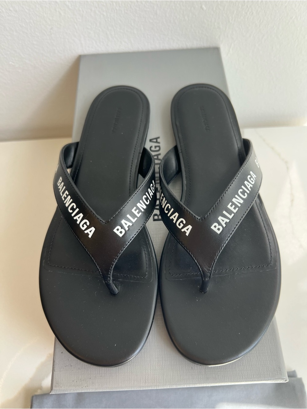 Balenciaga Black Logo Strap Thong Sandals